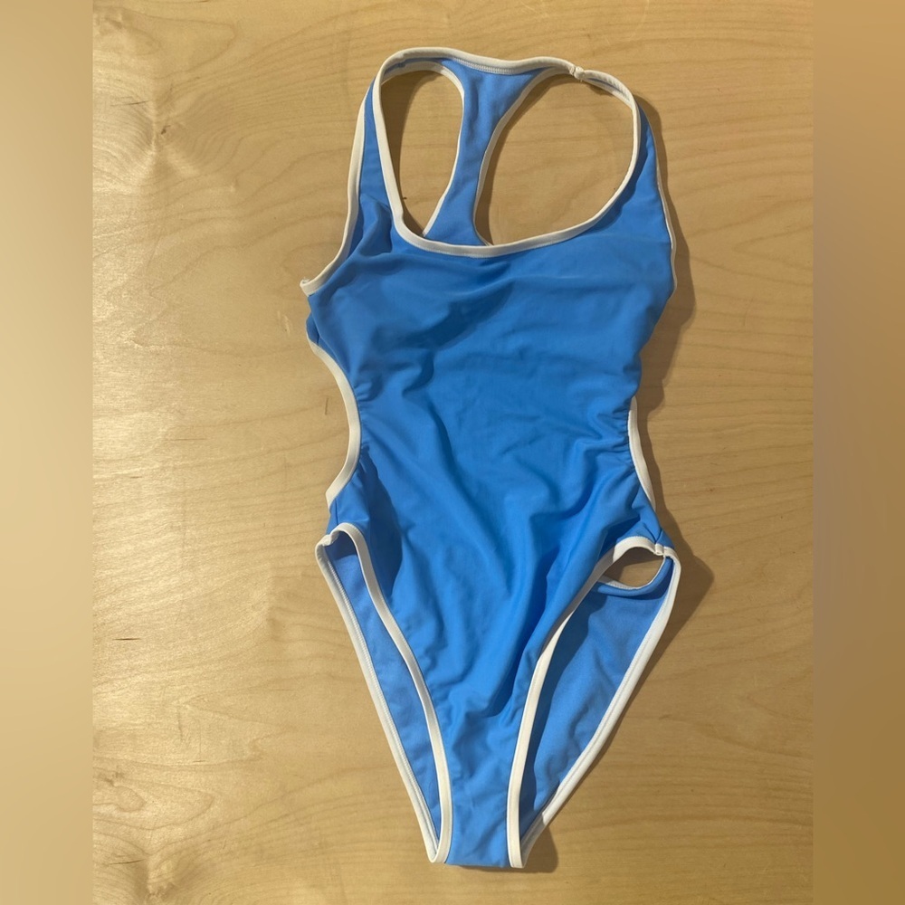 Wild Fable Blue One-Piece Swimsuit with White Trim XS (0-2) (QL)